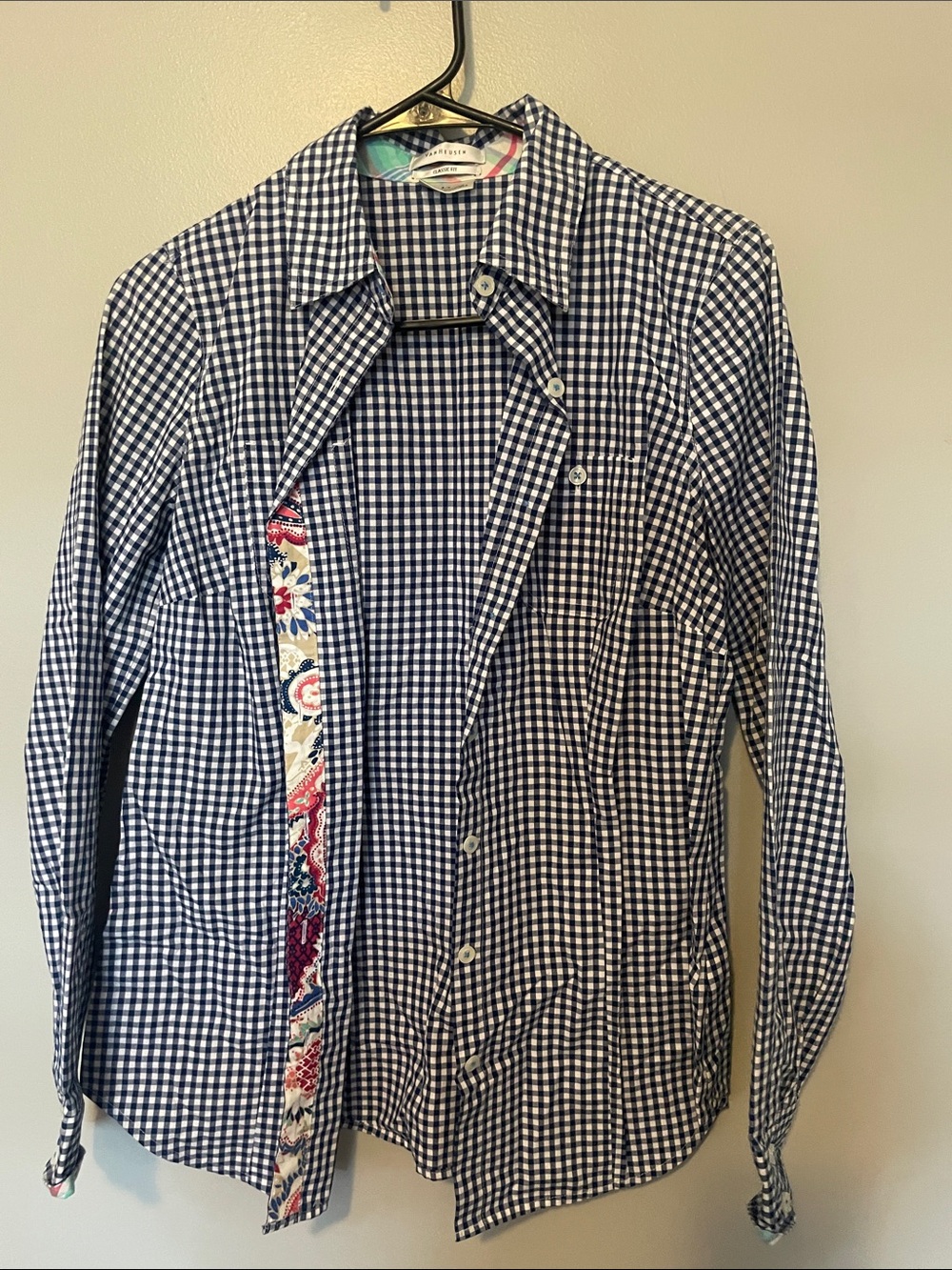 Van Heusen Navy and White Gingham Button-Down Shirt